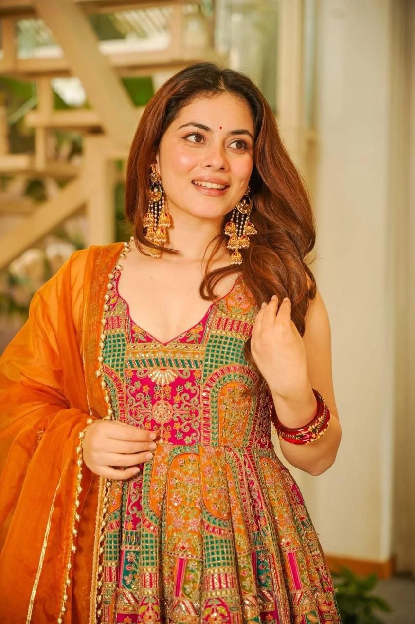 Digital Printed Jimmy Organza Silk Anarkali Gown with Designer Dupatta