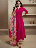 Women's Chanderi Cotton Straight Kurta Set with Pant and Organza Dupatta