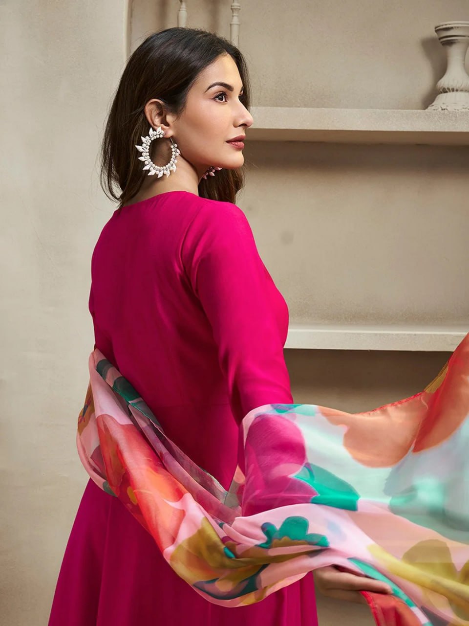 Women's Chanderi Cotton Straight Kurta Set with Pant and Organza Dupatta