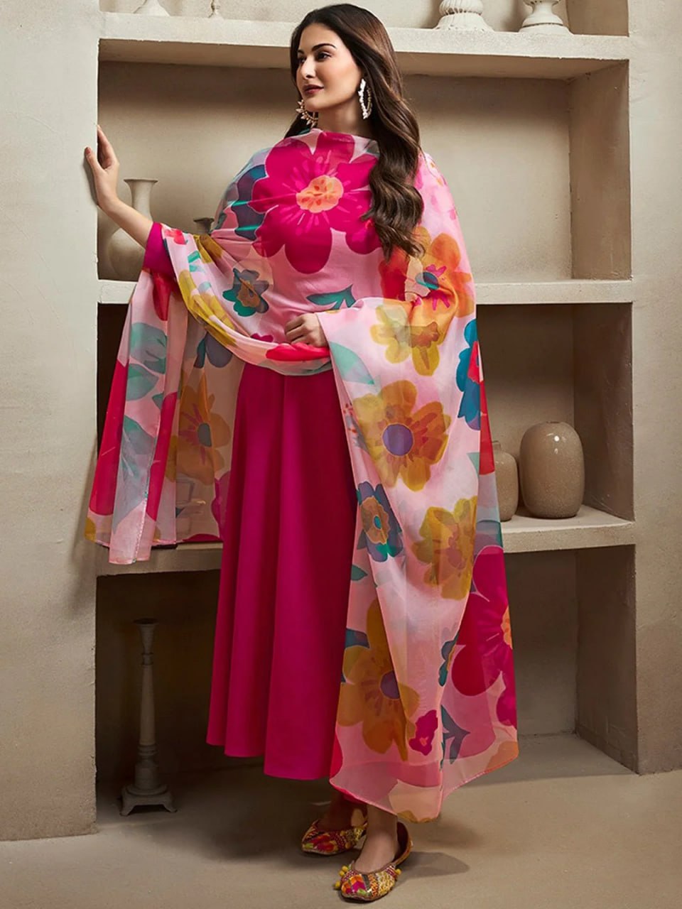 Women's Chanderi Cotton Straight Kurta Set with Pant and Organza Dupatta