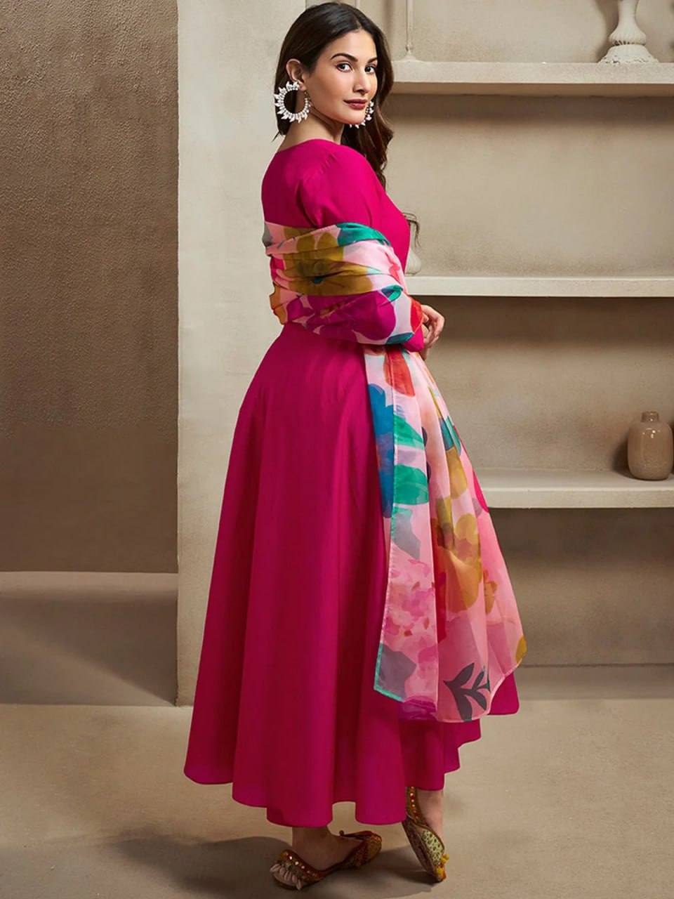 Women's Chanderi Cotton Straight Kurta Set with Pant and Organza Dupatta