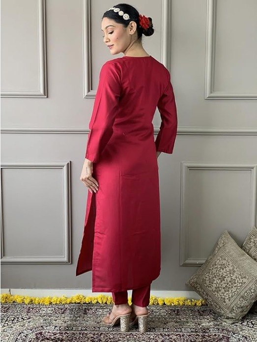 Women’s Embroidered Viscose Chanderi Kurta Set with Dupatta | Party Wear Ethnic Kurti Palazzo Set