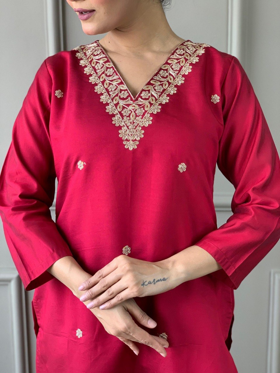 Women’s Embroidered Viscose Chanderi Kurta Set with Dupatta | Party Wear Ethnic Kurti Palazzo Set