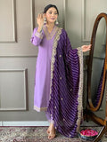 Women’s Purple Embroidered Viscose Chanderi Kurta Set with Dupatta | Party Wear Ethnic Kurti Palazzo Set