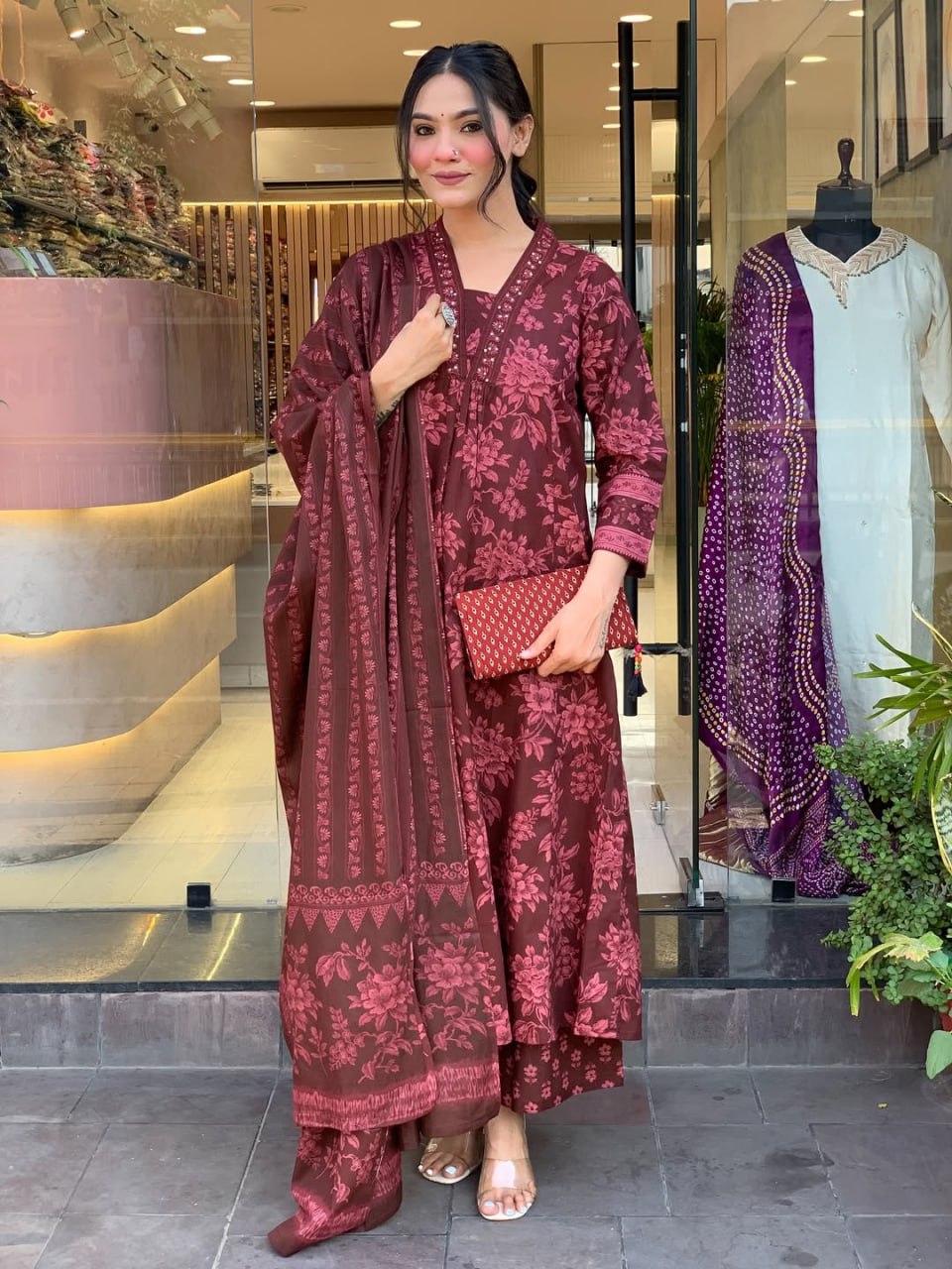 Women's Rayon Straight Kurta Set with Pant and Chanderi Silk Dupatta
