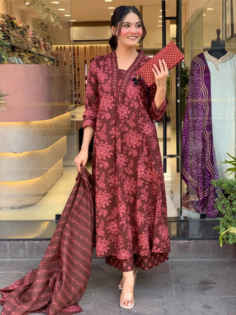 Women's Rayon Straight Kurta Set with Pant and Chanderi Silk Dupatta