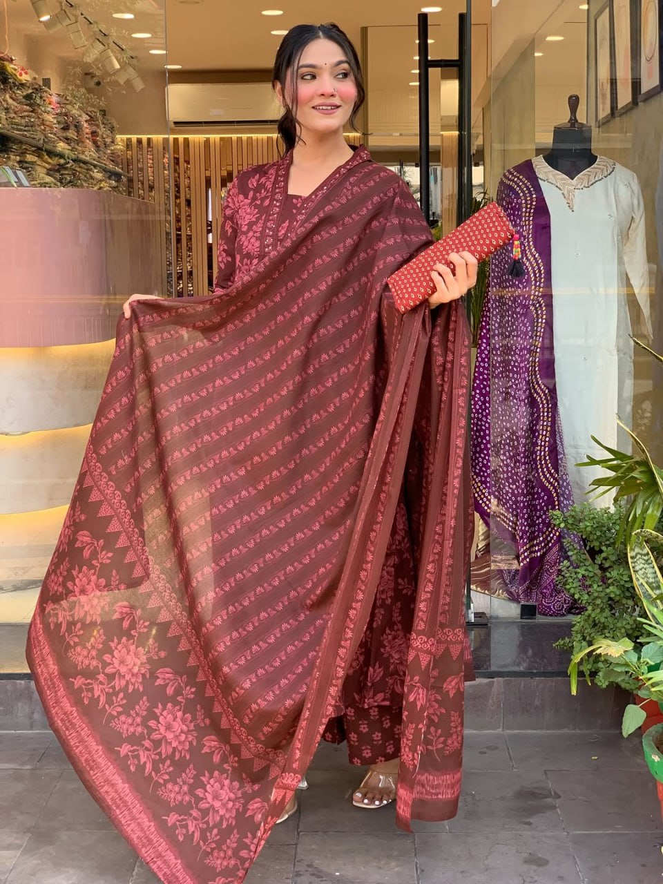 Women's Rayon Straight Kurta Set with Pant and Chanderi Silk Dupatta