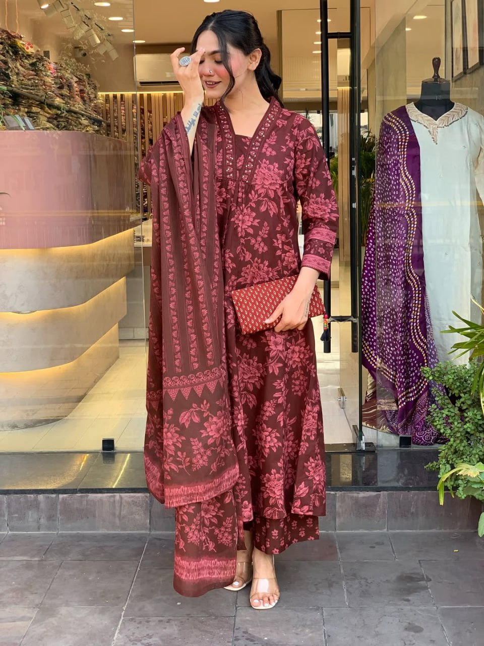 Women's Rayon Straight Kurta Set with Pant and Chanderi Silk Dupatta