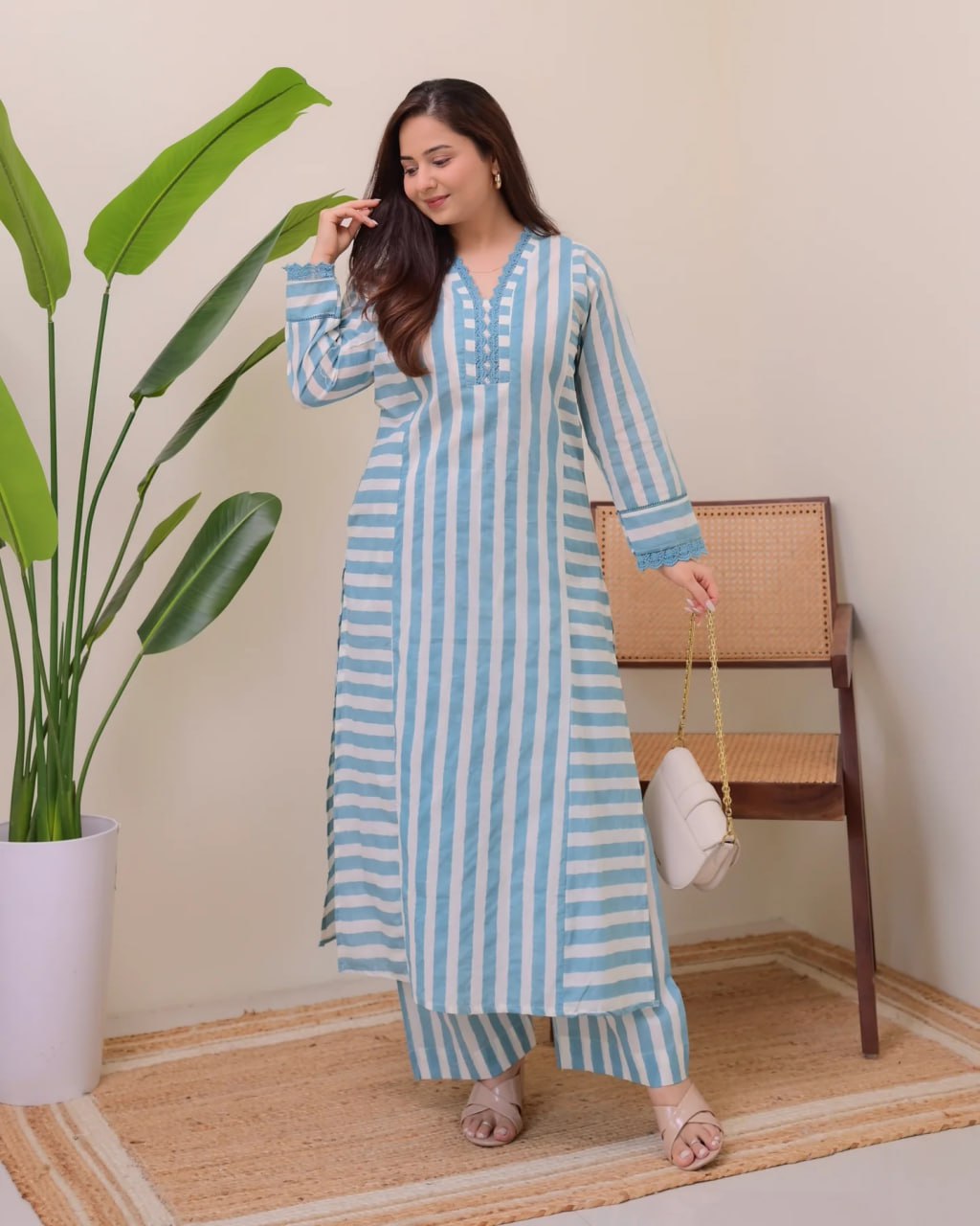 Women's Printed Rayon Straight Kurta with Plazzo Set