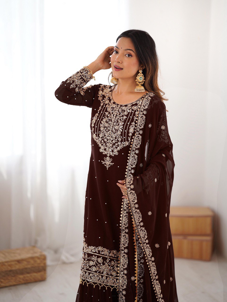 Women's Faux Georgette Embroidered Sharara Set with Dupatta