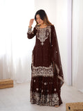 Women's Faux Georgette Embroidered Sharara Set with Dupatta