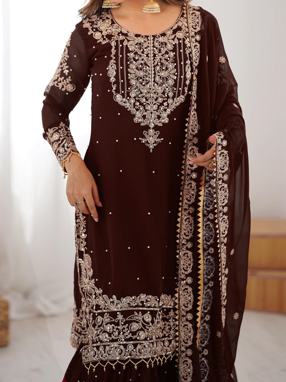 Women's Faux Georgette Embroidered Sharara Set with Dupatta