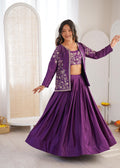 Women's Chinon Silk Lehenga Choli Set with Embroidered Koti