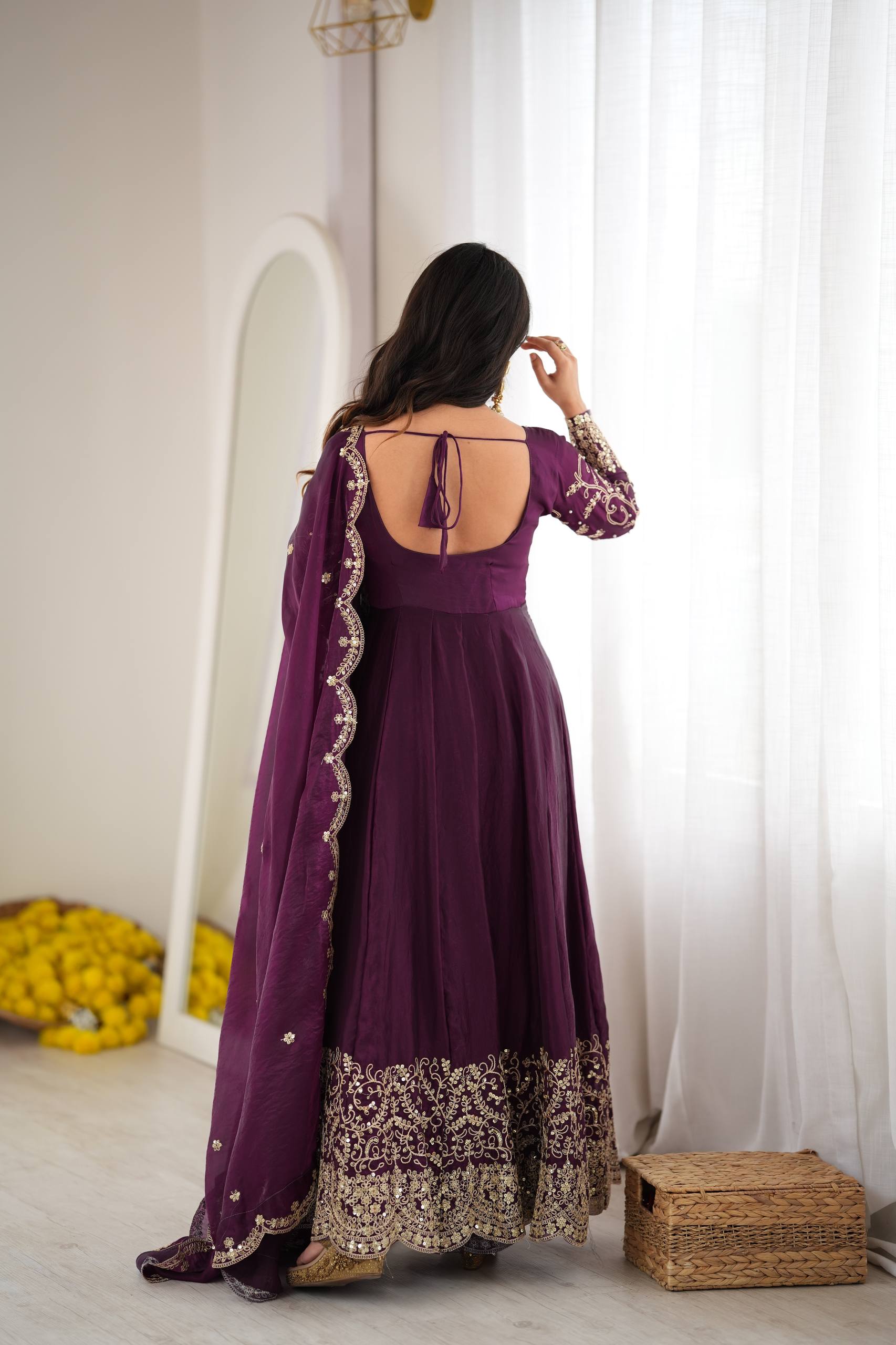 Premium Fendy Silk Embroidered Anarkali Gown Pant Dupatta Set for Women
