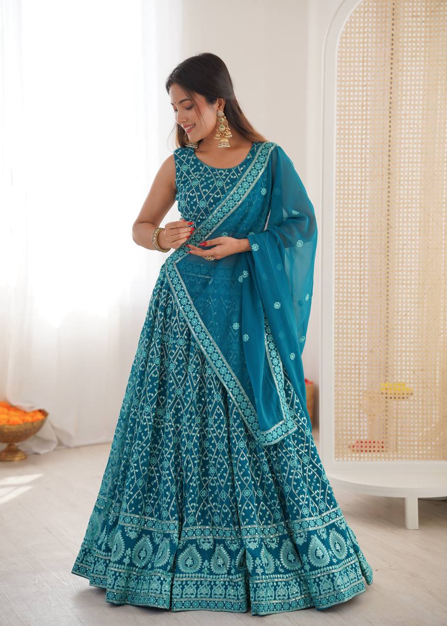 Premium Faux Georgette Thread & Sequin Embroidered Lehenga Choli with Dupatta