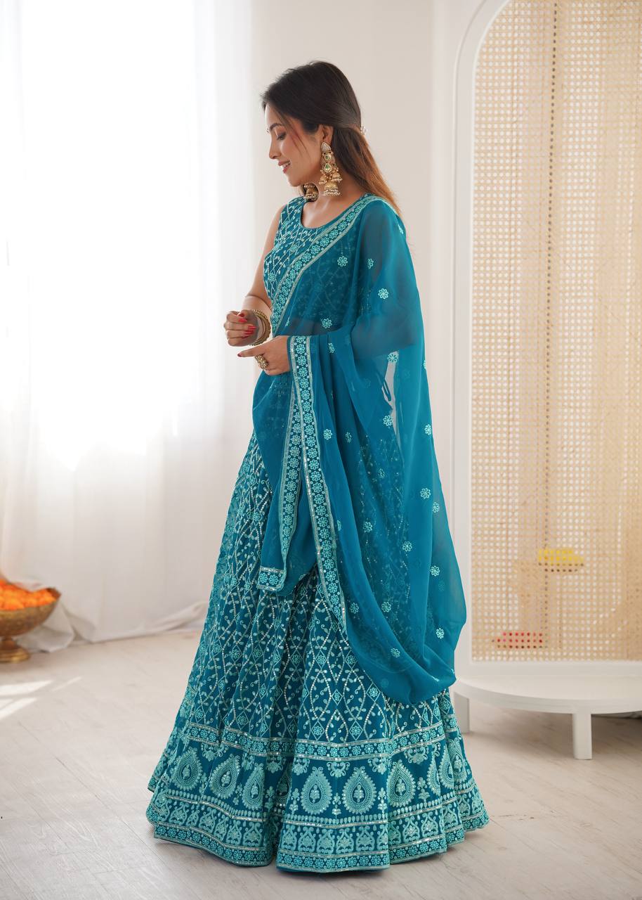 Premium Faux Georgette Thread & Sequin Embroidered Lehenga Choli with Dupatta