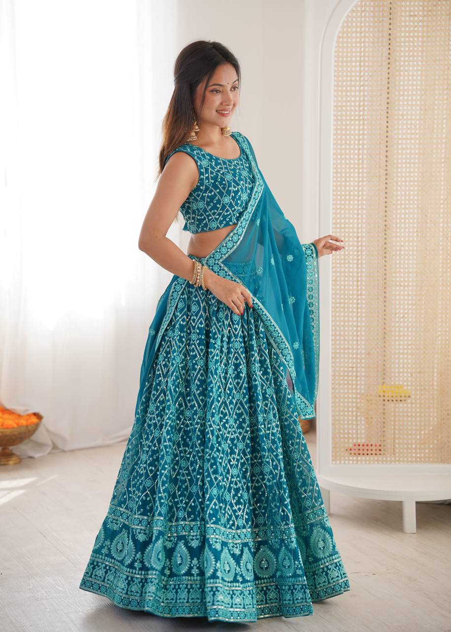 Premium Faux Georgette Thread & Sequin Embroidered Lehenga Choli with Dupatta