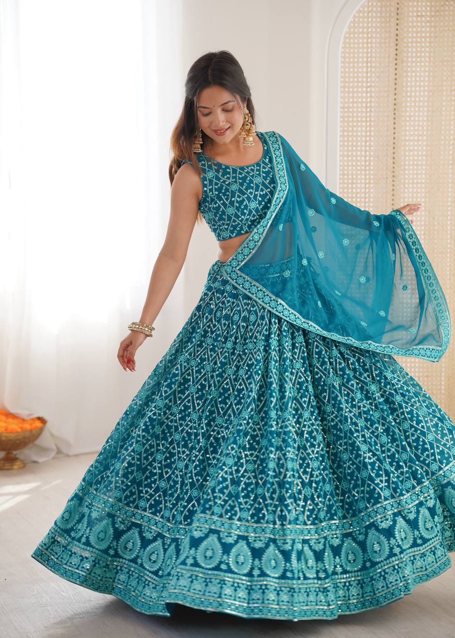 Premium Faux Georgette Thread & Sequin Embroidered Lehenga Choli with Dupatta
