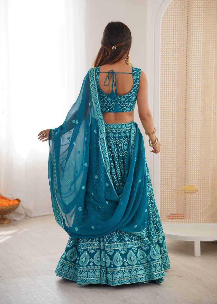 Premium Faux Georgette Thread & Sequin Embroidered Lehenga Choli with Dupatta