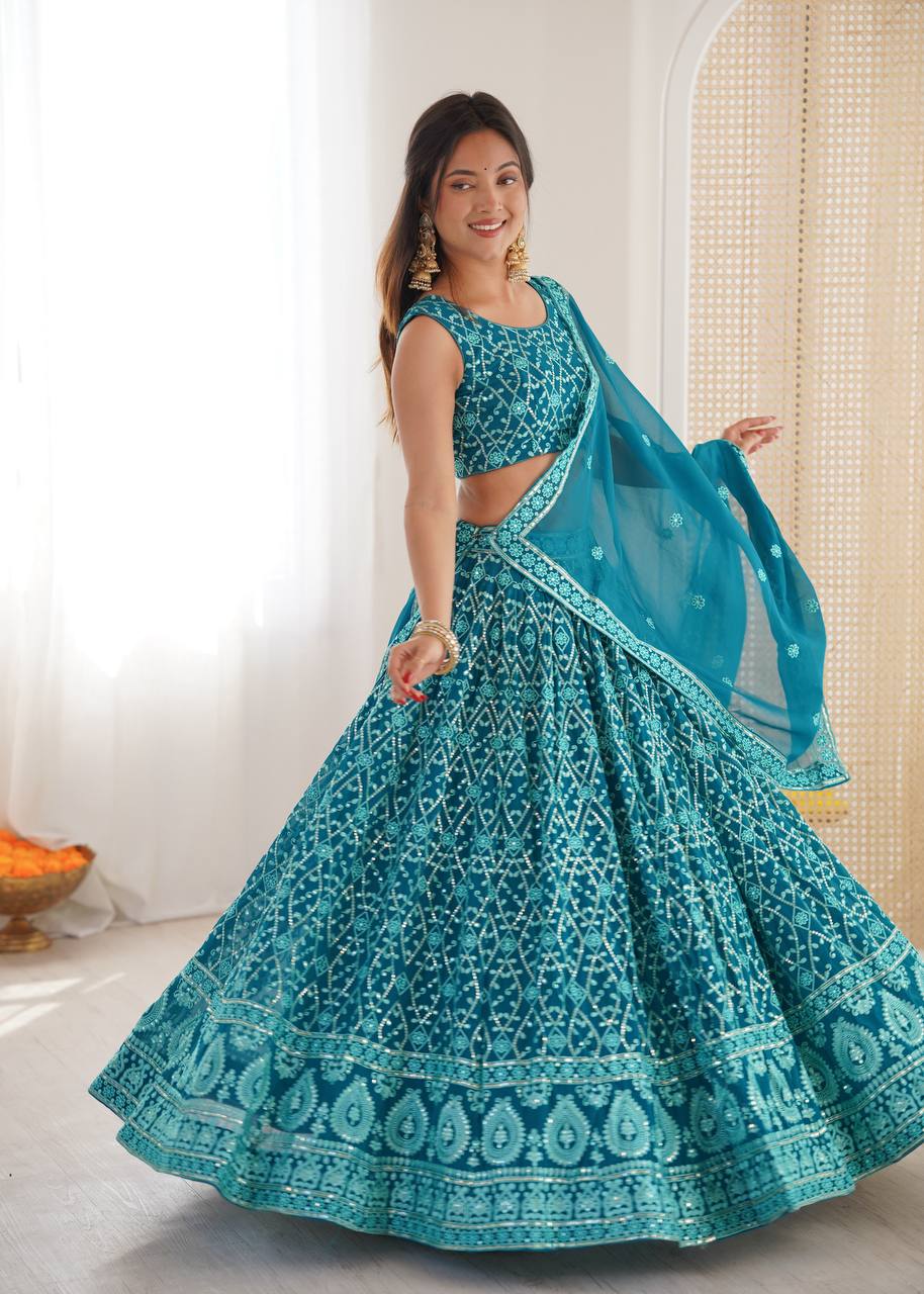 Premium Faux Georgette Thread & Sequin Embroidered Lehenga Choli with Dupatta