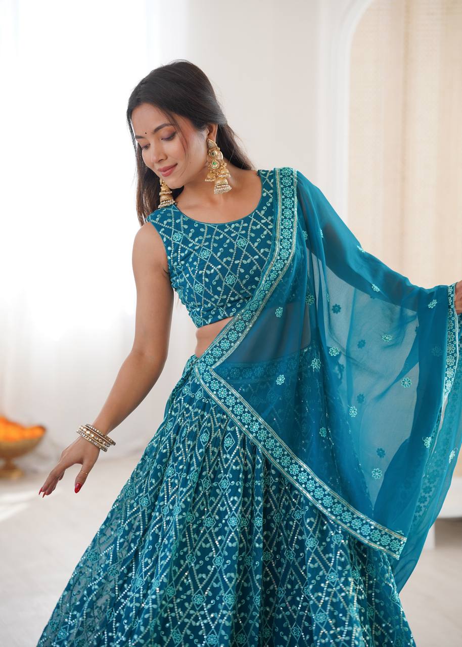 Premium Faux Georgette Thread & Sequin Embroidered Lehenga Choli with Dupatta