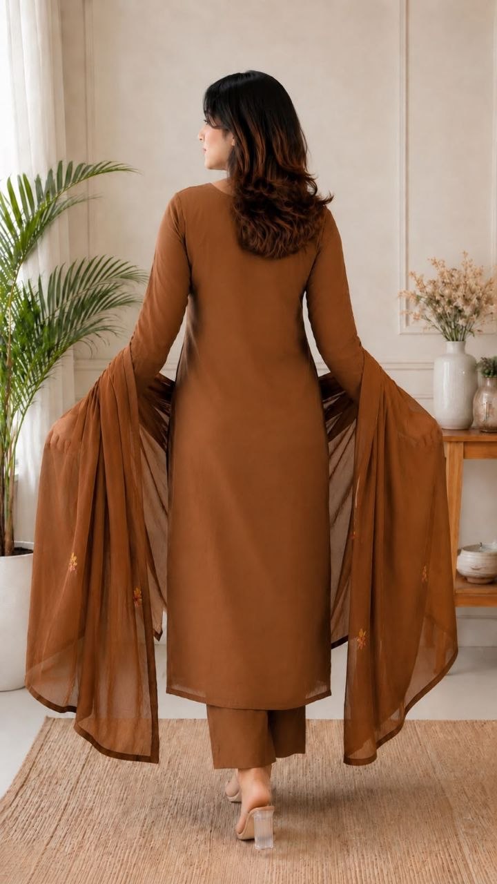 Trendy Roman Silk Embroidered Kurta Pant Set with Chanderi Silk Dupatta