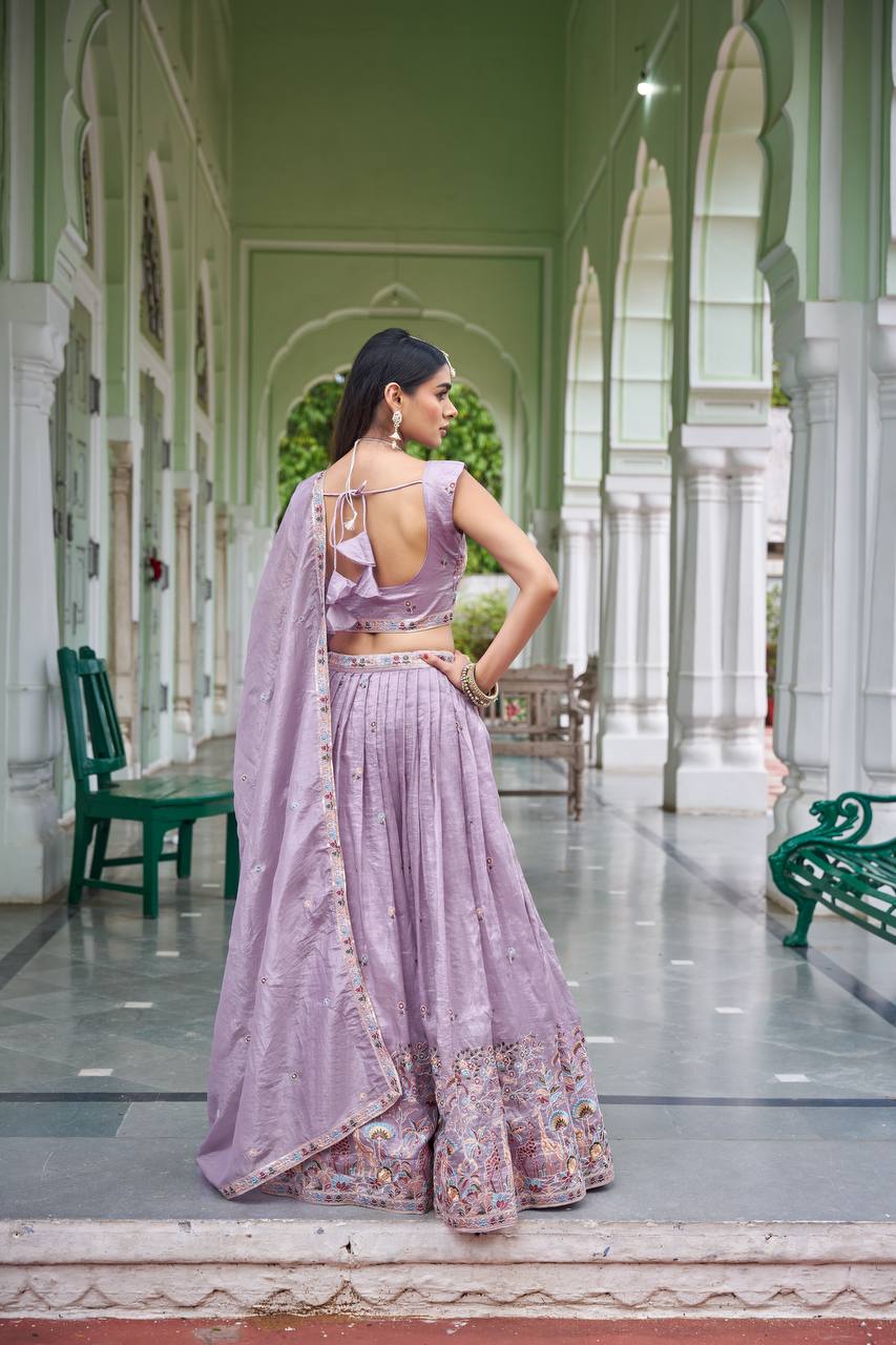 Premium Gold Crush Thread & Sequin Embroidered Lehenga Choli with Dupatta