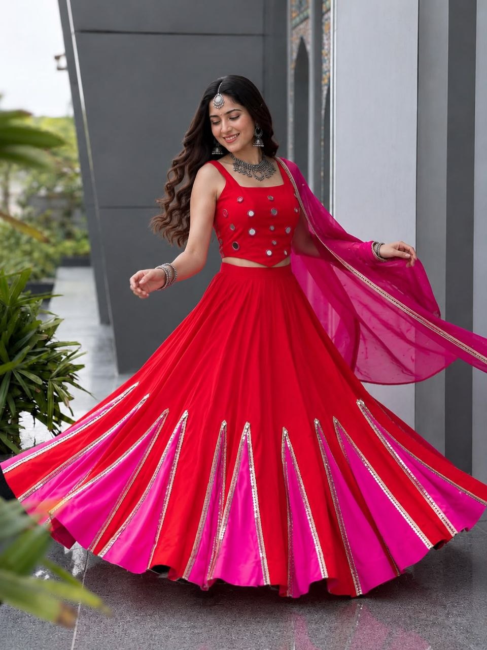 Navratri Special Cotton Mirror Work Lehenga Choli with Pure Georgette Dupatta