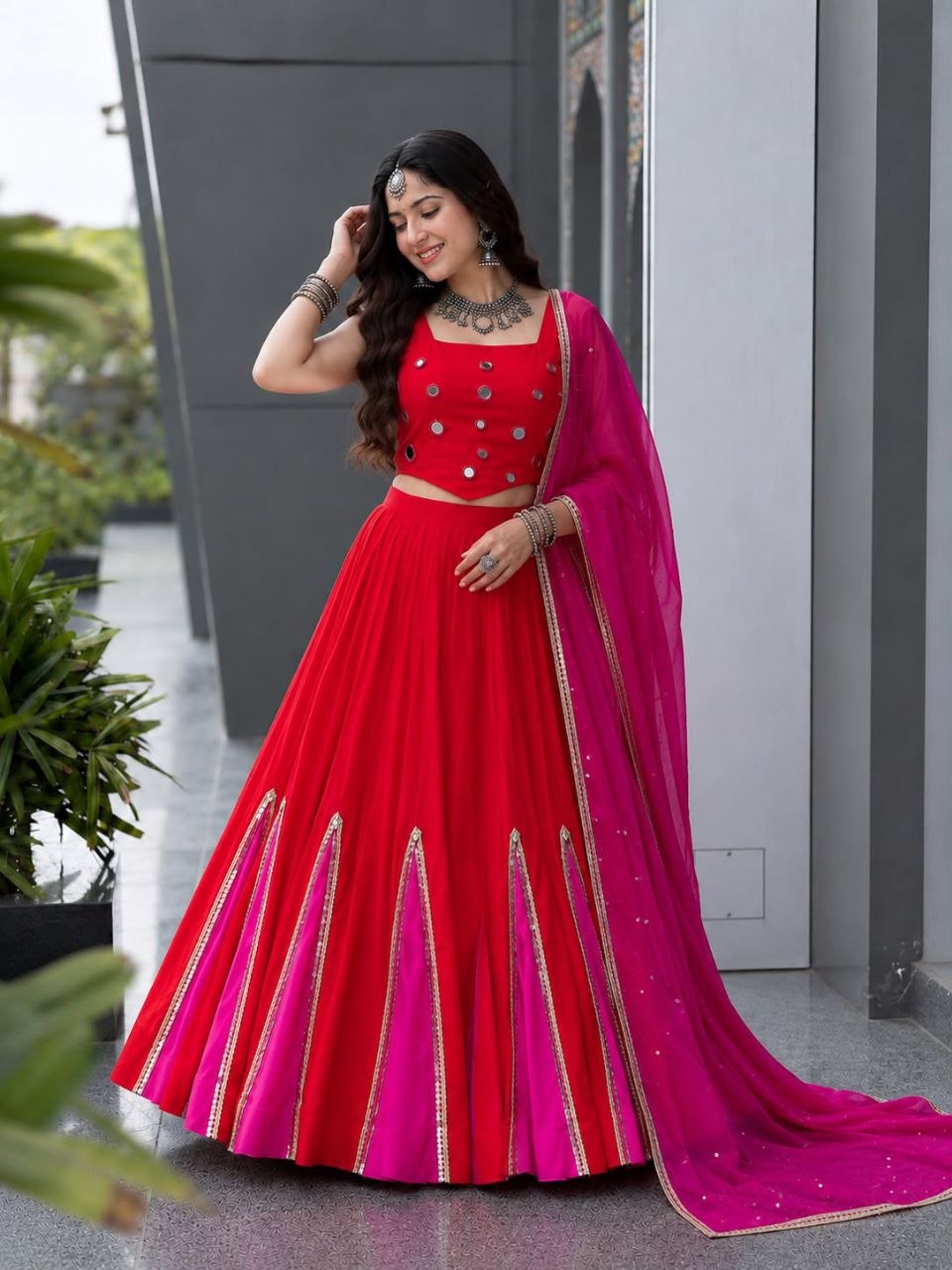 Navratri Special Cotton Mirror Work Lehenga Choli with Pure Georgette Dupatta