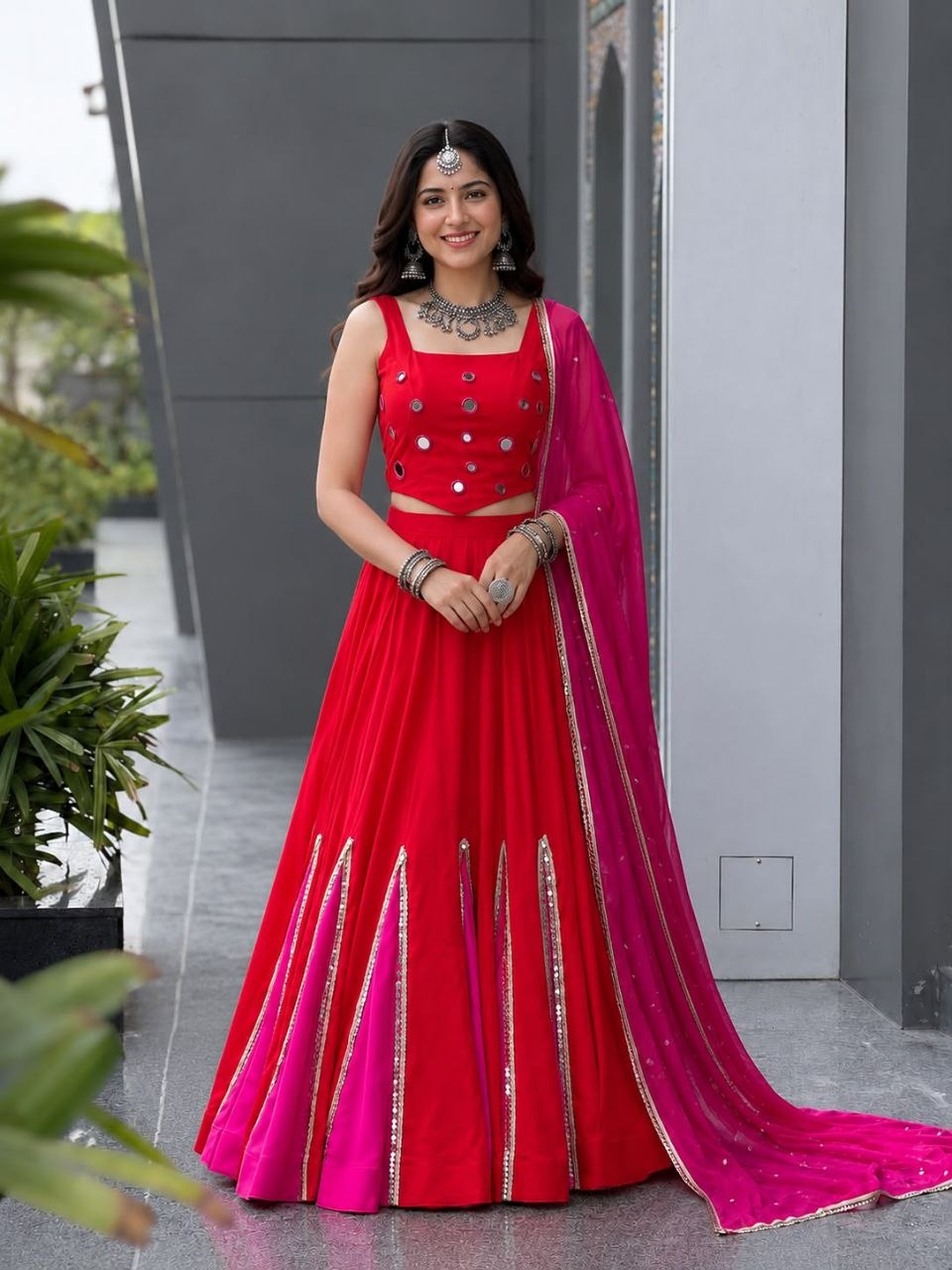 Navratri Special Cotton Mirror Work Lehenga Choli with Pure Georgette Dupatta